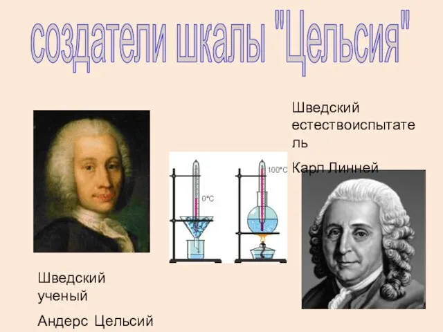 Шведский ученый Андерс Цельсий Шведский естествоиспытатель Карл Линней создатели шкалы "Цельсия"