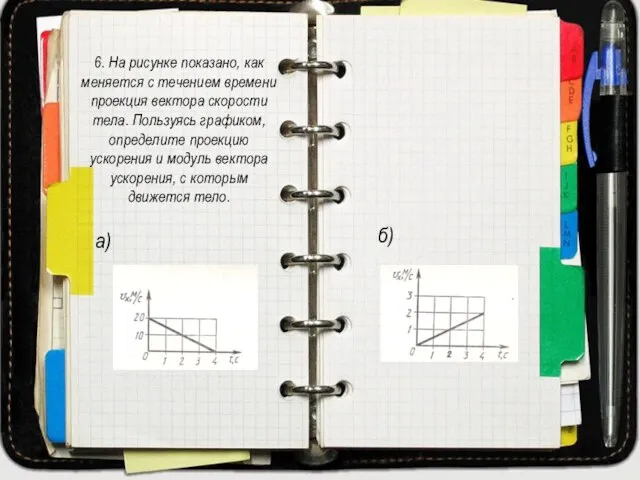 6. На рисунке показано, как меняется с течением времени проекция вектора скорости