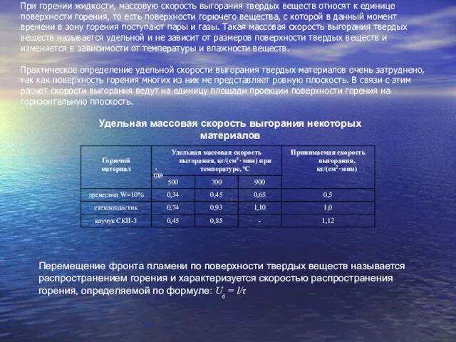 При горении жидкости, массовую скорость выгорания твердых веществ относят к единице поверхности