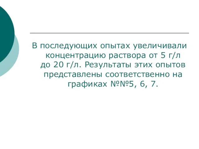 В последующих опытах увеличивали концентрацию раствора от 5 г/л до 20 г/л.