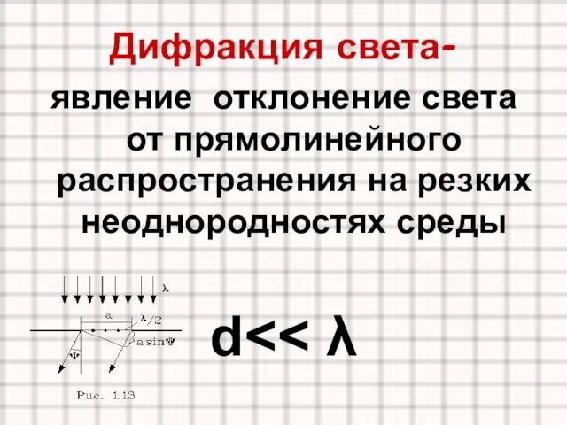 Дифракция света- явление отклонение света от прямолинейного распространения на резких неоднородностях среды d