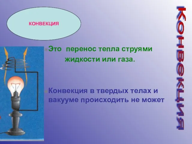 КОНВЕКЦИЯ Это перенос тепла струями жидкости или газа. Конвекция в твердых телах