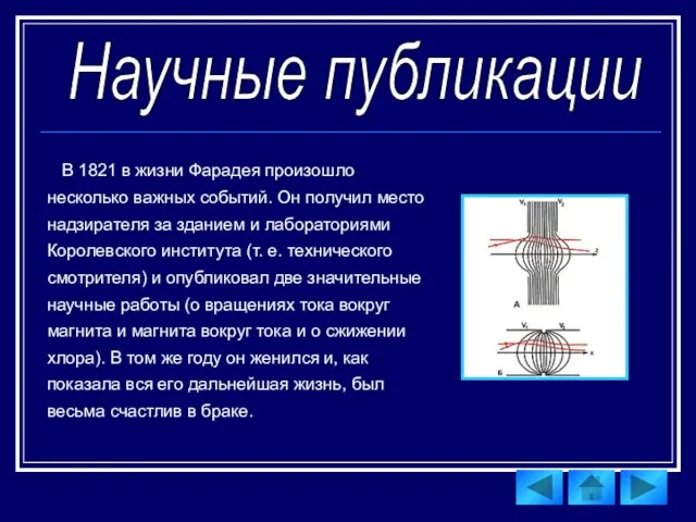 В 1821 в жизни Фарадея произошло несколько важных событий. Он получил место