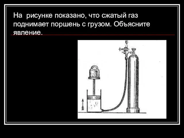 На рисунке показано, что сжатый газ поднимает поршень с грузом. Объясните явление.