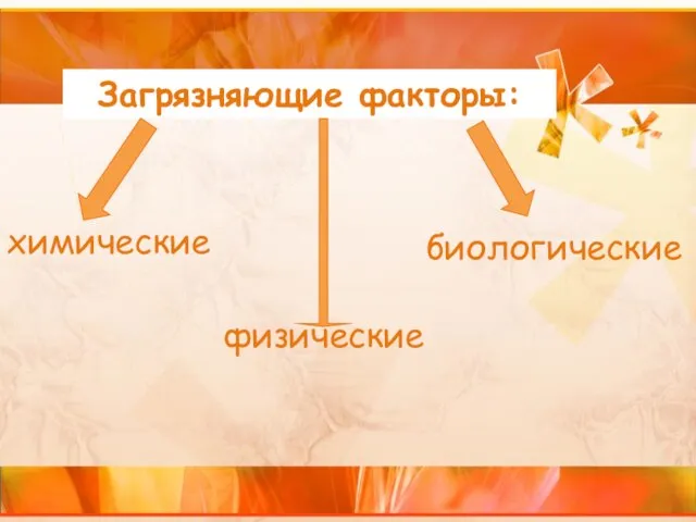 Загрязняющие факторы: химические физические биологические