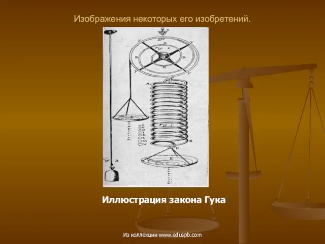 Изображения некоторых его изобретений. Иллюстрация закона Гука Из коллекции www.eduspb.com