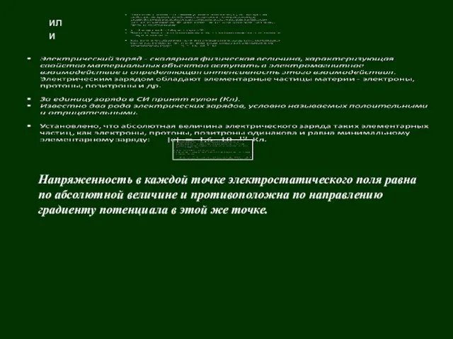 или Напряженность в каждой точке электростатического поля равна по абсолютной величине и