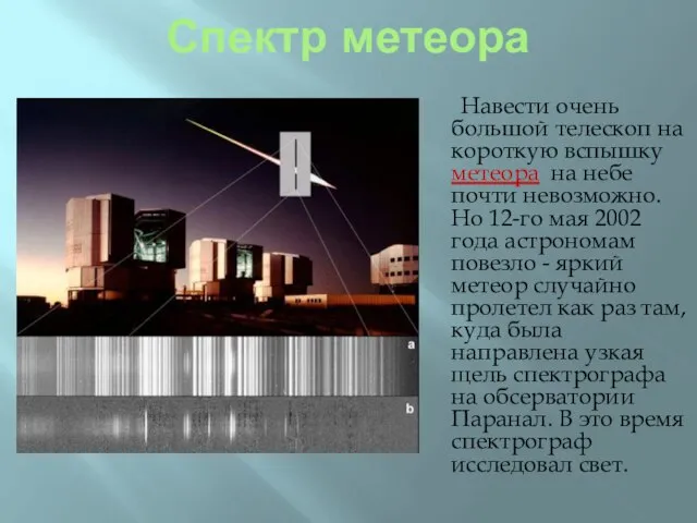Спектр метеора Навести очень большой телескоп на короткую вспышку метеора на небе