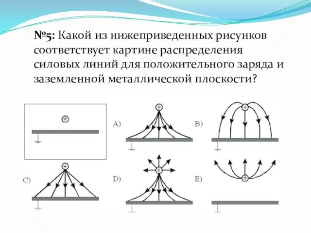 №5: Какой из нижеприведенных рисунков соответствует картине распределения силовых линий для положительного