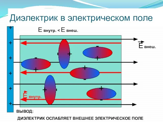 Диэлектрик в электрическом поле + - + + + + + +