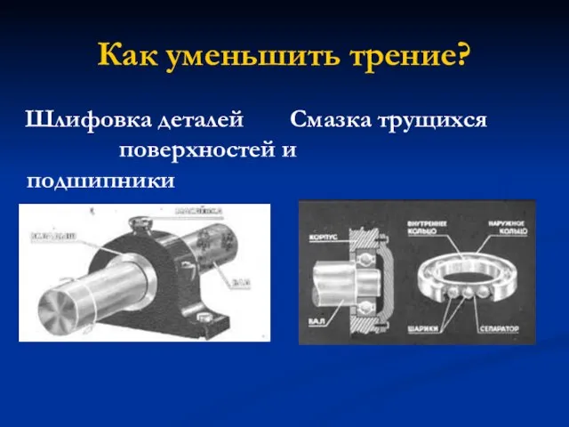 Как уменьшить трение? Шлифовка деталей Смазка трущихся поверхностей и подшипники