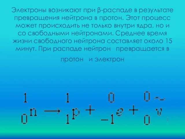 Электроны возникают при β-распаде в результате превращения нейтрона в протон. Этот процесс