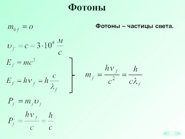 Фотоны Фотоны – частицы света.