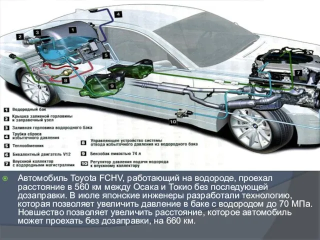 Автомобиль Toyota FCHV, работающий на водороде, проехал расстояние в 560 км между