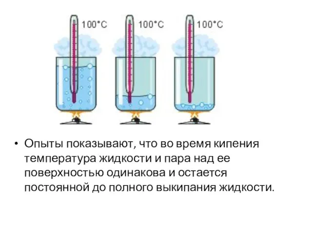 Опыты показывают, что во время кипения температура жидкости и пара над ее