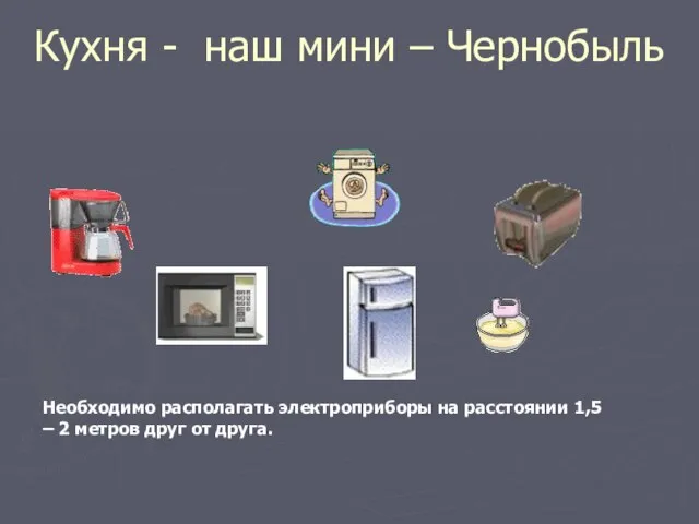 Кухня - наш мини – Чернобыль Необходимо располагать электроприборы на расстоянии 1,5