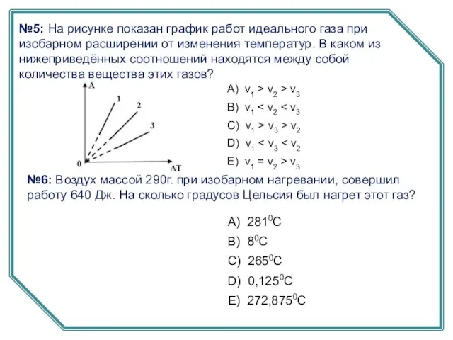 №5: На рисунке показан график работ идеального газа при изобарном расширении от