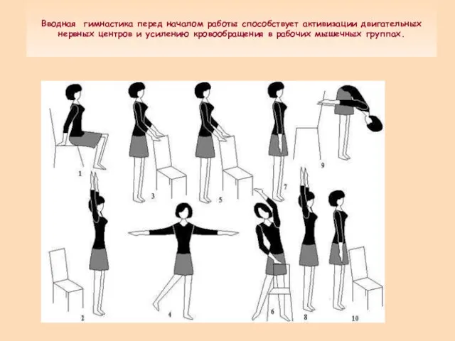 Вводная гимнастика перед началом работы способствует активизации двигательных нервных центров и усилению