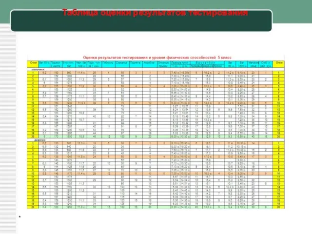 Таблица оценки результатов тестирования *