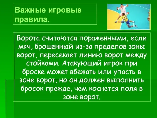 Важные игровые правила. Ворота считаются пораженными, если мяч, брошенный из-за пределов зоны