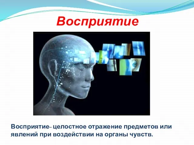 Восприятие Восприятие– целостное отражение предметов или явлений при воздействии на органы чувств.