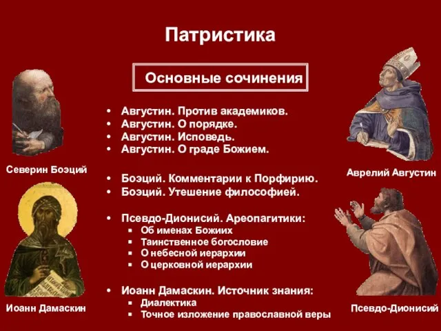 Патристика Августин. Против академиков. Августин. О порядке. Августин. Исповедь. Августин. О граде