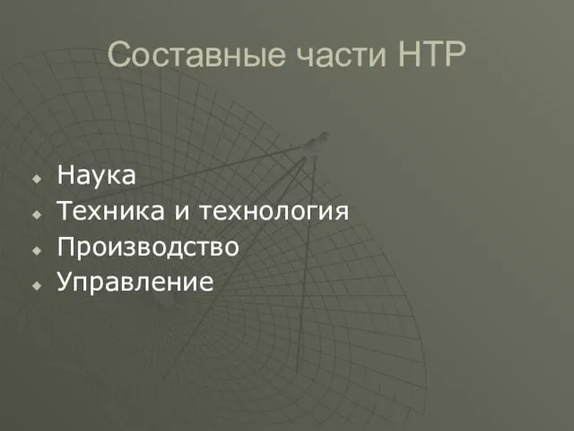 Составные части НТР Наука Техника и технология Производство Управление