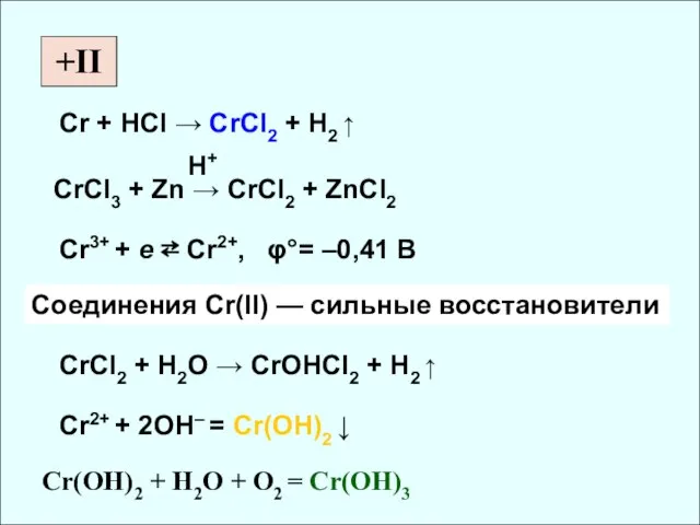+II Cr + HCl → CrCl2 + H2 ↑ CrCl3 + Zn