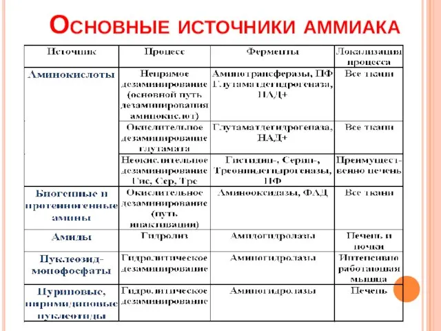 Основные источники аммиака