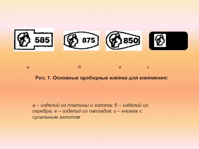 а б в г Рис. 1. Основные пробирные клейма для клеймения: а