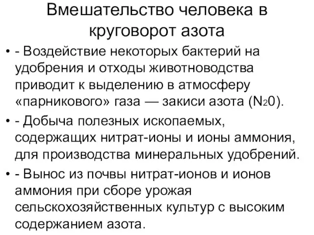 Вмешательство человека в круговорот азота - Воздействие некоторых бактерий на удобрения и