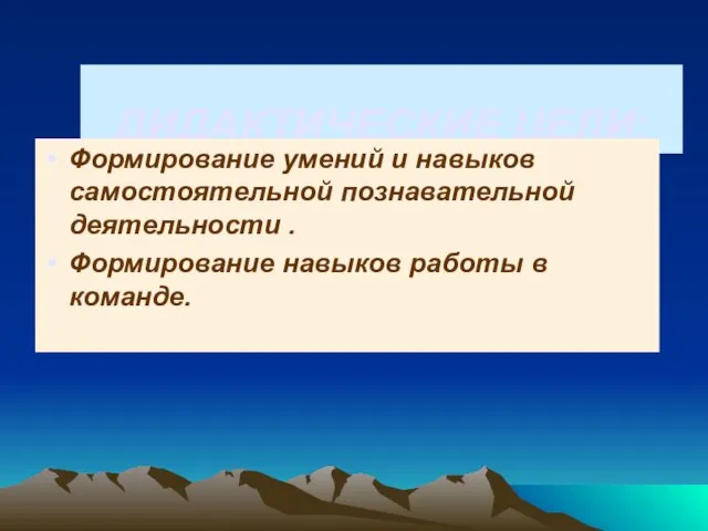 ДИДАКТИЧЕСКИЕ ЦЕЛИ: Формирование умений и навыков самостоятельной познавательной деятельности . Формирование навыков работы в команде.