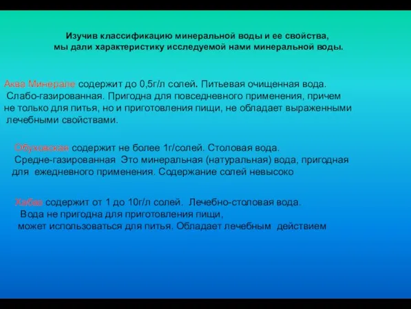 Аква Минерале содержит до 0,5г/л солей. Питьевая очищенная вода. Слабо-газированная. Пригодна для