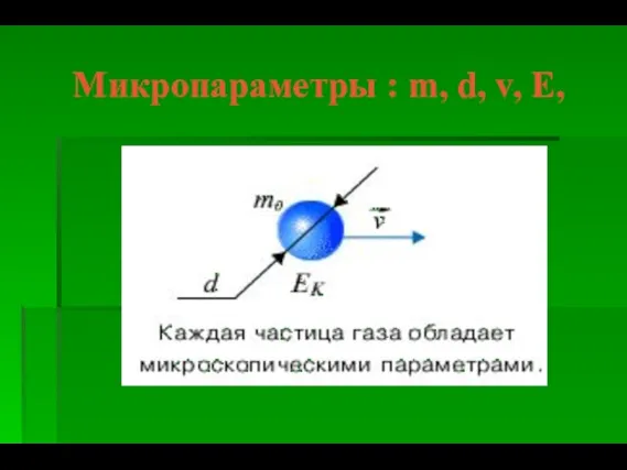 Микропараметры : m, d, v, E,