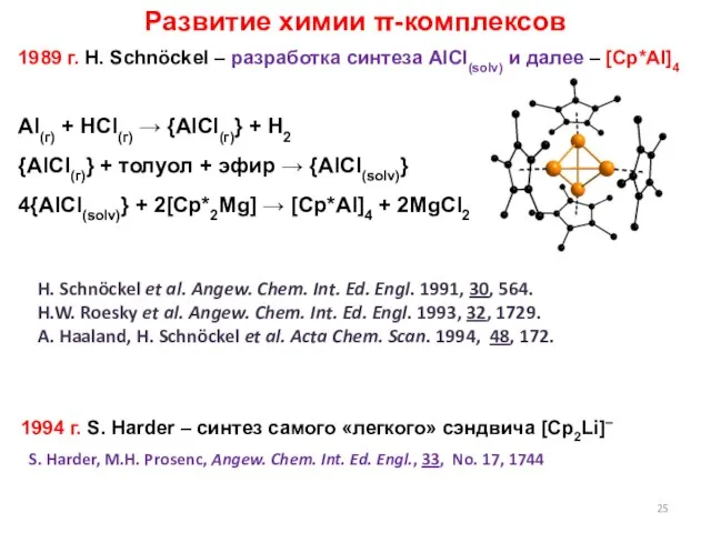 1989 г. H. Schnöckel – разработка синтеза AlCl(solv) и далее – [Cp*Al]4