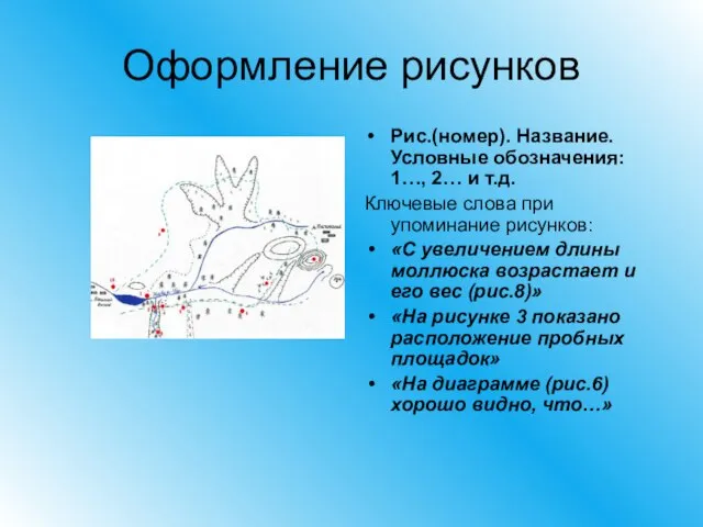 Оформление рисунков Рис.(номер). Название. Условные обозначения: 1…, 2… и т.д. Ключевые слова