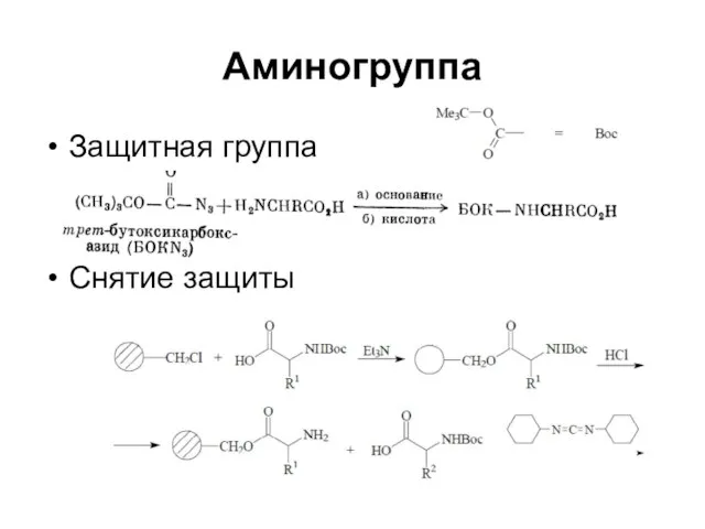 Аминогруппа Защитная группа Снятие защиты