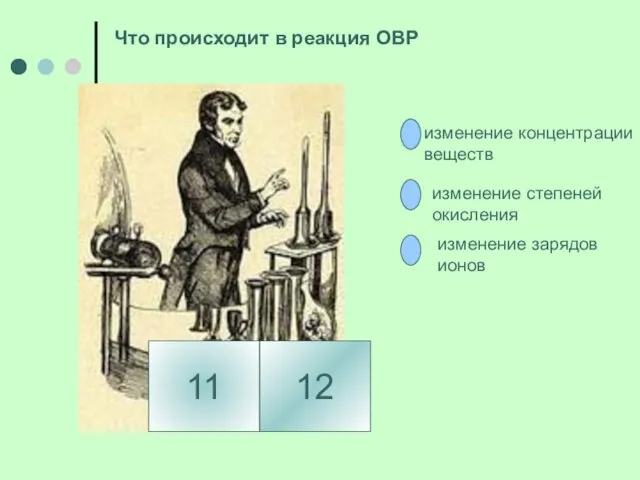 12 11 изменение концентрации веществ изменение степеней окисления изменение зарядов ионов