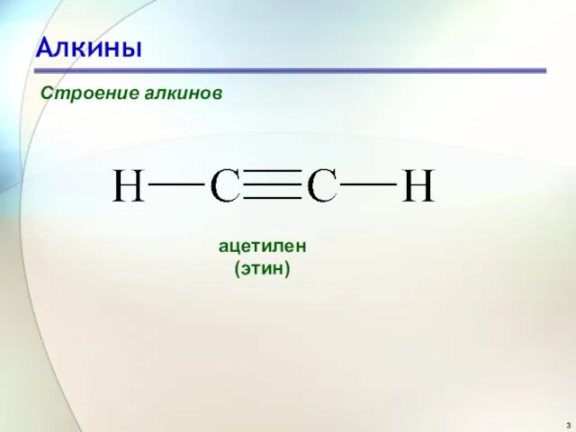 Алкины Строение алкинов ацетилен (этин)