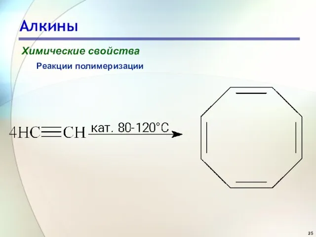 Алкины Химические свойства Реакции полимеризации