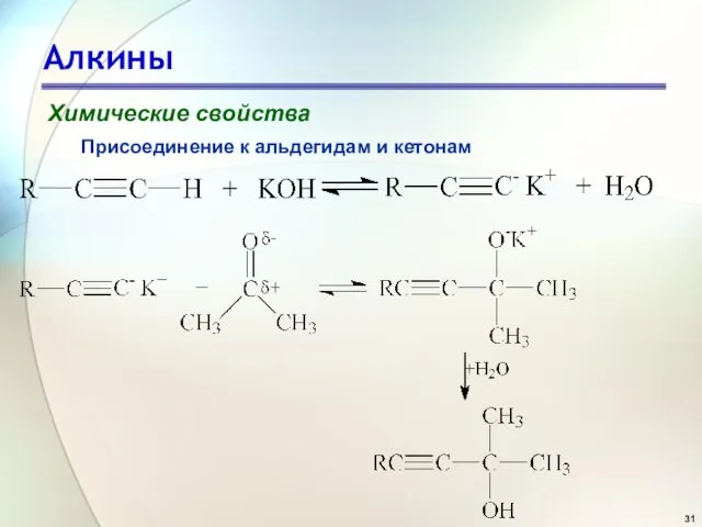 Алкины Химические свойства Присоединение к альдегидам и кетонам