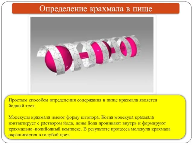 Определение крахмала в пище Простым способом определения содержания в пище крахмала является