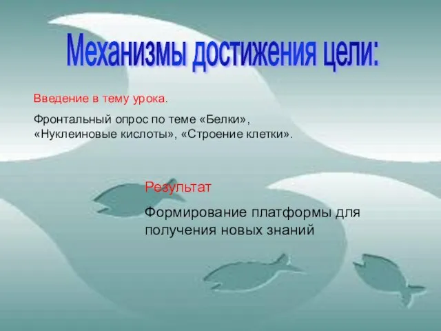 Механизмы достижения цели: Введение в тему урока. Фронтальный опрос по теме «Белки»,