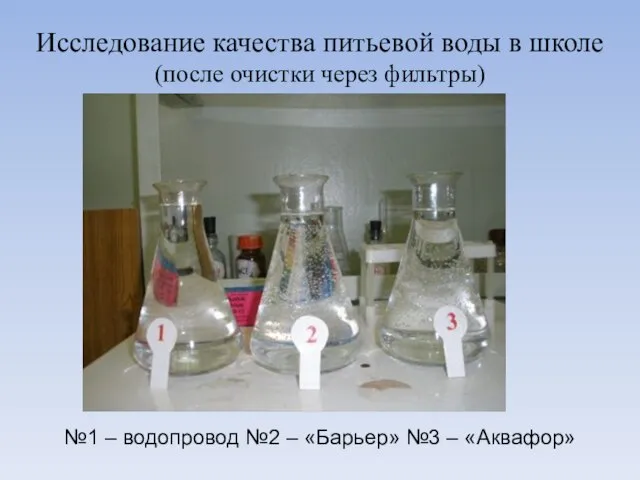 Исследование качества питьевой воды в школе (после очистки через фильтры) №1 –