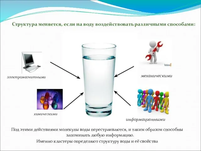 Под этими действиями молекулы воды перестраиваются, и таким образом способны запоминать любую