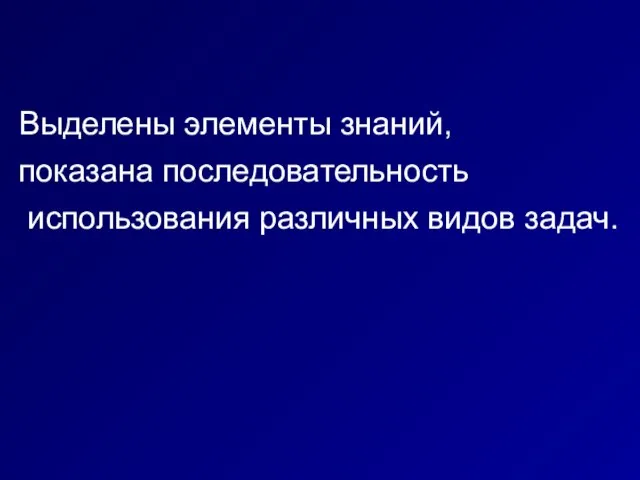 Выделены элементы знаний, показана последовательность использования различных видов задач.