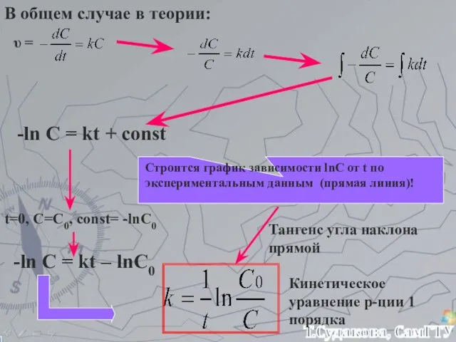 В общем случае в теории: υ = -ln C = kt +