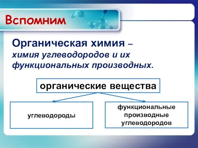 Органическая химия – химия углеводородов и их функциональных производных. органические вещества углеводороды функциональные производные углеводородов Вспомним