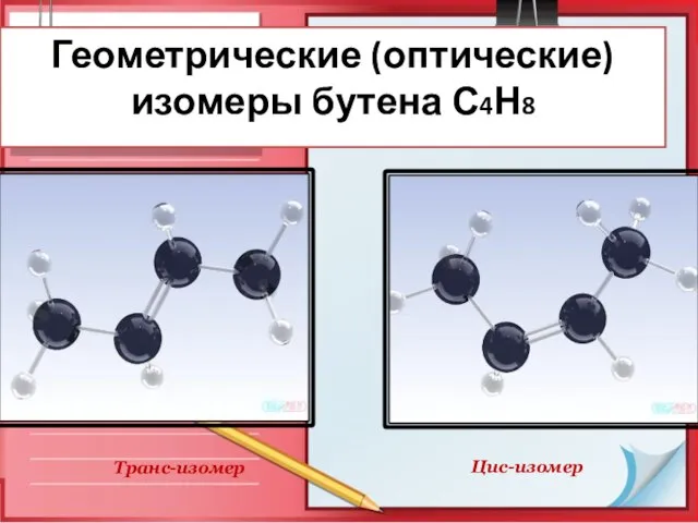 Геометрические (оптические) изомеры бутена С4Н8 Цис-изомер Транс-изомер