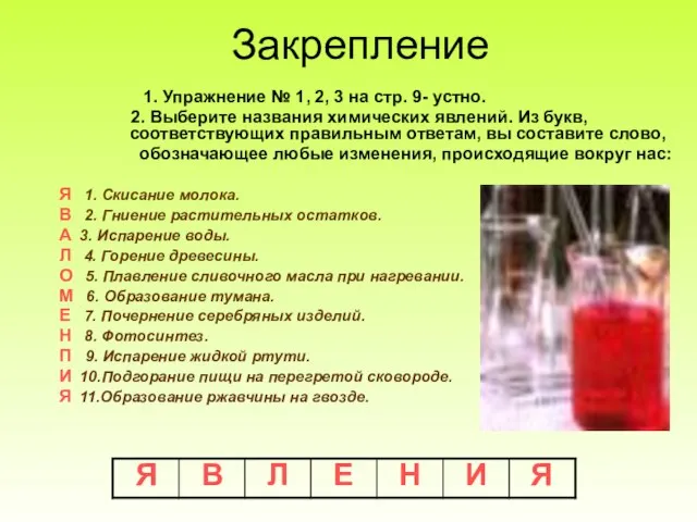 Закрепление 1. Упражнение № 1, 2, 3 на стр. 9- устно. 2.